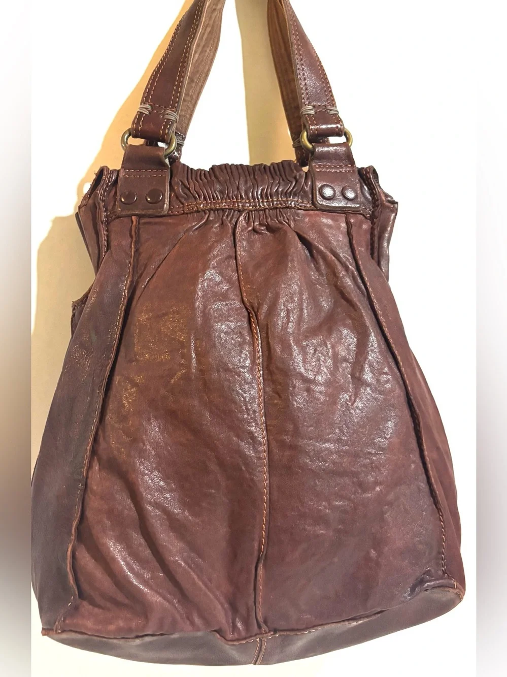 Lucky Brand Brown distressed Leather Shoulder Bag with Front Pocket